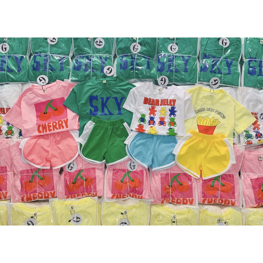 Lyvyshop- (Cotton SG chính phẩm) Bộ cộc tay form Croptop cho bé gái 09-28kg (giá 01 bộ)