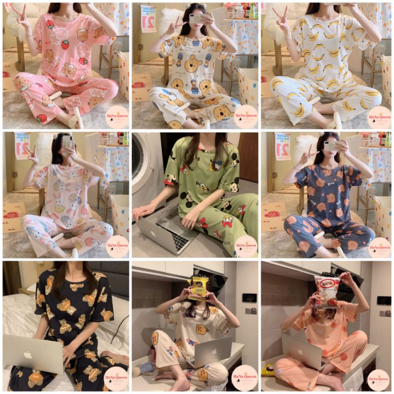 [Sẵn Hàng] Bộ đồ nữ pijama mặc nhà kute, thoáng mát, thấm hút mồ hôi cực tốt