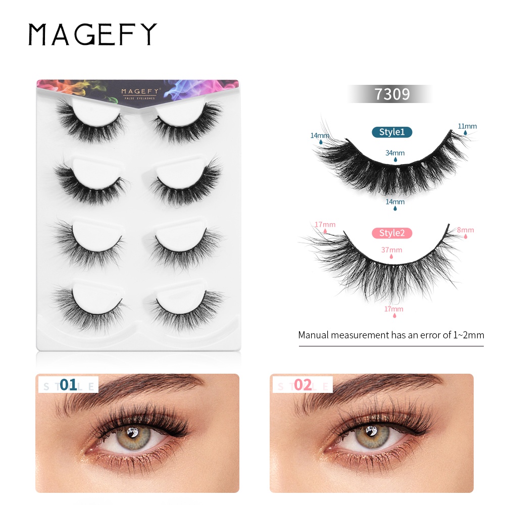 Set 4 cặp lông mi giả MAGEFY dày và cong tự nhiên tái sử dụng được