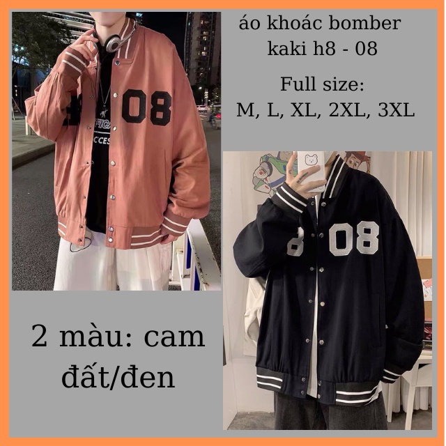 Áo khoác bomber unisex Áo bomber bóng chày H8-08 chất kaki dày dặn, mặc đi học, đi chơi, PIGI STORE Mã 04