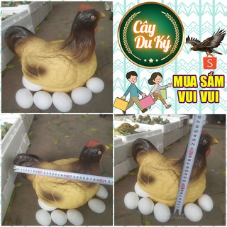 Tượng gà mái ấp trứng mini gốm sứ Bát Tràng - 29x20x25cm làm mô hình trang trí tiểu cảnh, trang trí bể cá