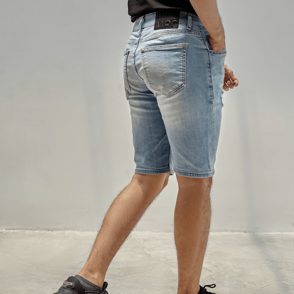 Quần short jean nam xanh rách MRC S202 chất cotton cao cấp, form ôm vừa vặn, tôn dáng, trẻ trung - MENFIT
