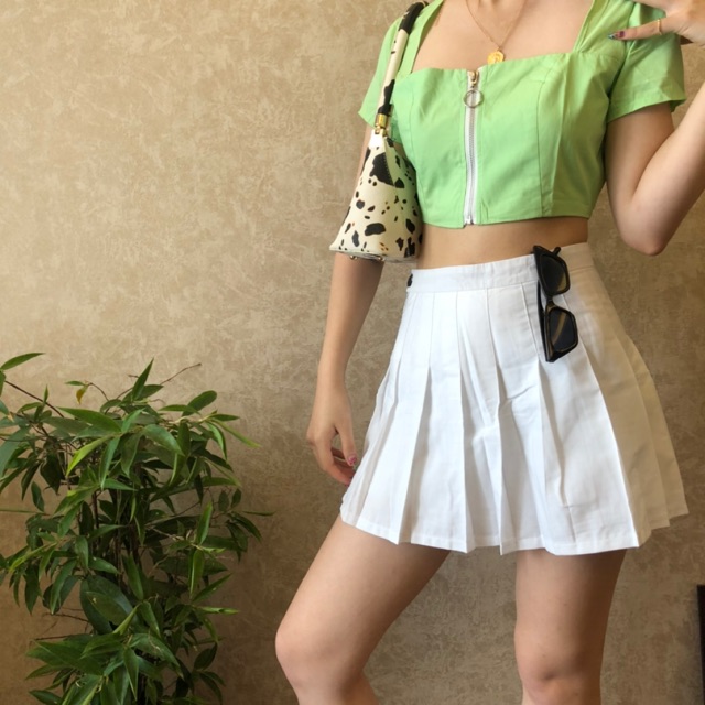 Lime Croptop x white skater skirt