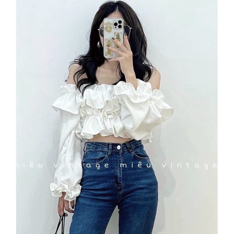 Áo trễ vai bánh bèo tiểu thư croptop chất đũi lụa mềm mại sang chảnh A646 CARINA