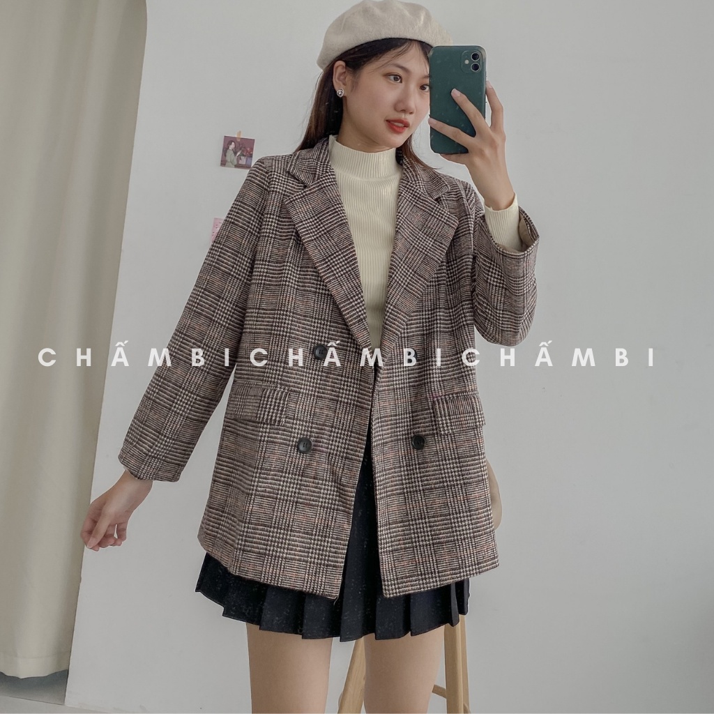 Áo Khoác Dạ Dáng Blazer 2 Lớp Màu Kẻ Vàng Freesize&lt;57kg - A.098