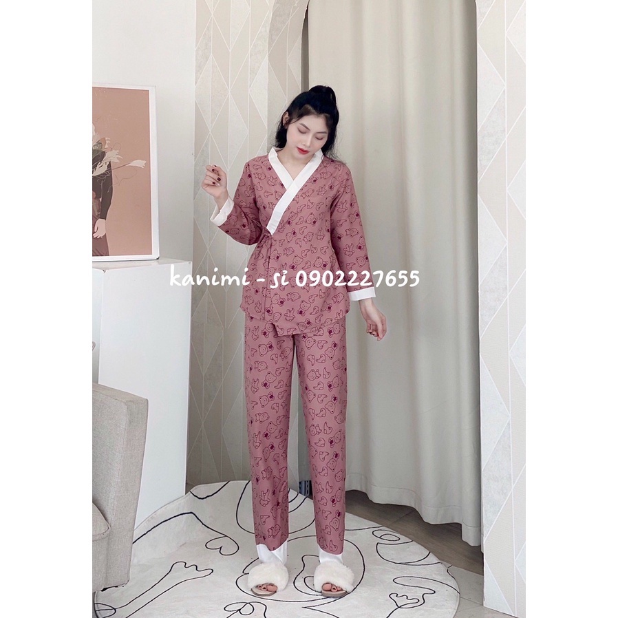 Bộ Pijama Kimono dài tay họa tiết dễ thương Chất kate Thái đẹp - BD03