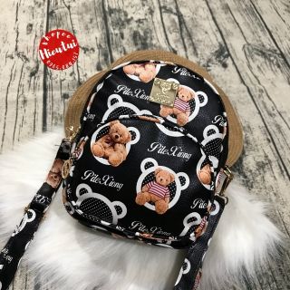 Balo nữ mini gấu Tedy đen họa tiết đáng yêu - balo mini 001