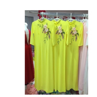 Áo dài chifong 4 tà thêu hoa von nổi
