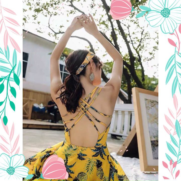 Váy Đầm Maxi Đi Biển 2 Dây Siêu Sang Kèm Tuban Đầm Maxi Hở Lưng QC13 | BigBuy360 - bigbuy360.vn