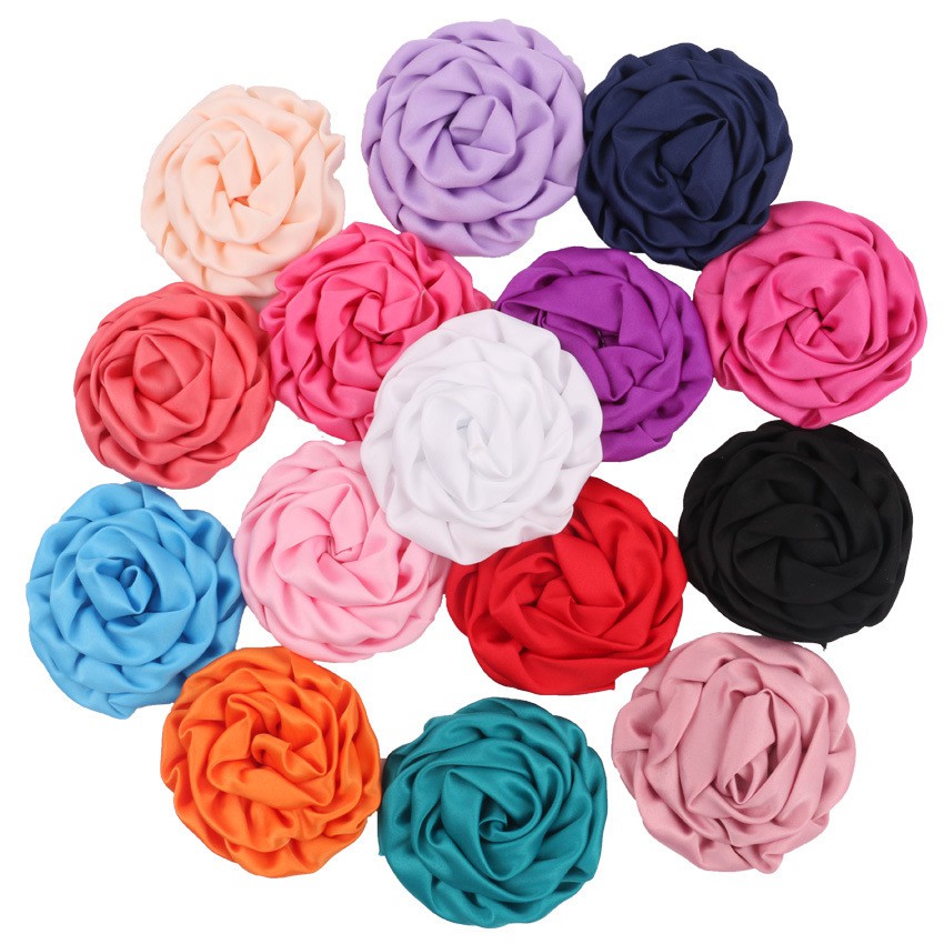 8cm hoa hồng satin hoa hồng lụa cuốn sẵn phụ kiện tóc trang phục