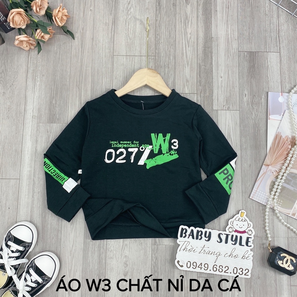 Áo sweater nỉ cổ tròn dài tay &quot;027 W3&quot; 14-45kg cho bé trai 4-15 tuổi. Vải da cá dày dặn. Thoải mái. B42