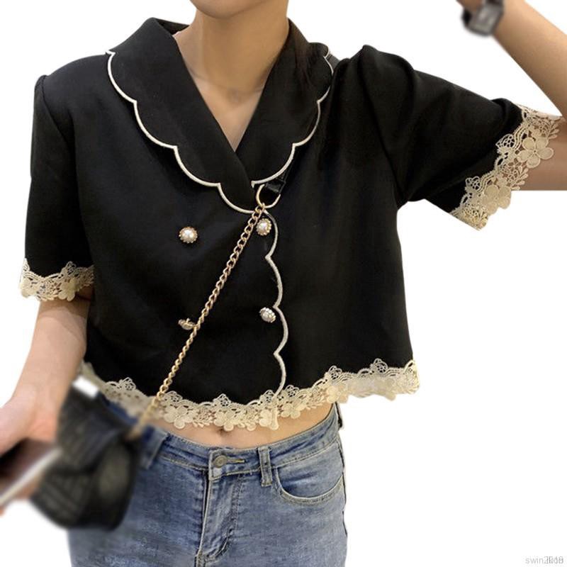 Áo Sơ Mi Cổ Búp Bê Phối Ren Xinh Xắn Dành Cho Nữ