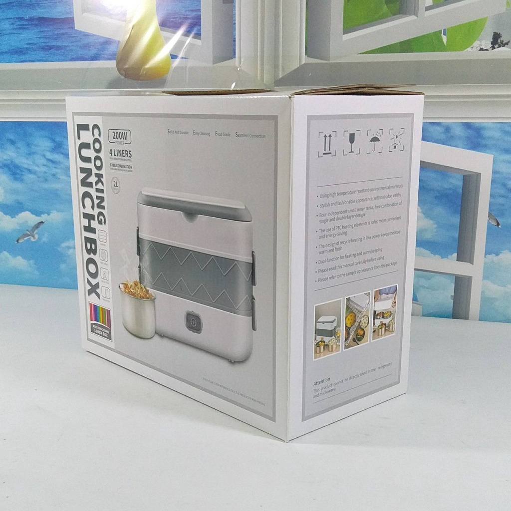 Hộp Cơm Cắm Điện Văn Phòng COOKING LUNCHBOX 2 Tầng 4 Bát Inox Có Chức Năng Giữ Nhiệt Hâm Nóng Và Nấu Chín BH - 6 Tháng