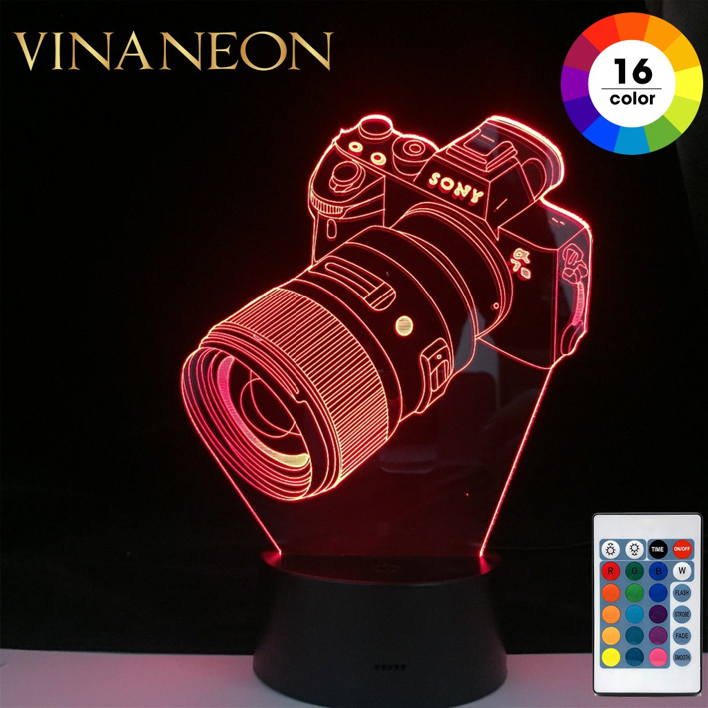 Đèn led trang trí phòng ngủ, đèn ngủ máy ảnh thiết kế theo yêu cầu 16 màu có remote đèn led Vinaneon