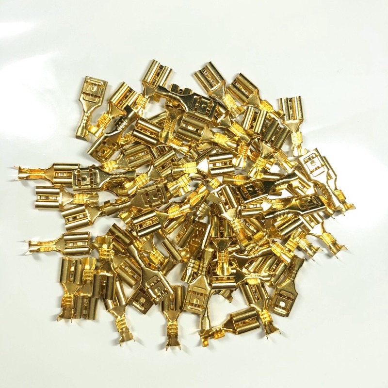 ✅ 100 đầu cos ghim 6.3 cho ô tô. giắc cái 6.3 cho rơ le,còi bằng đồng