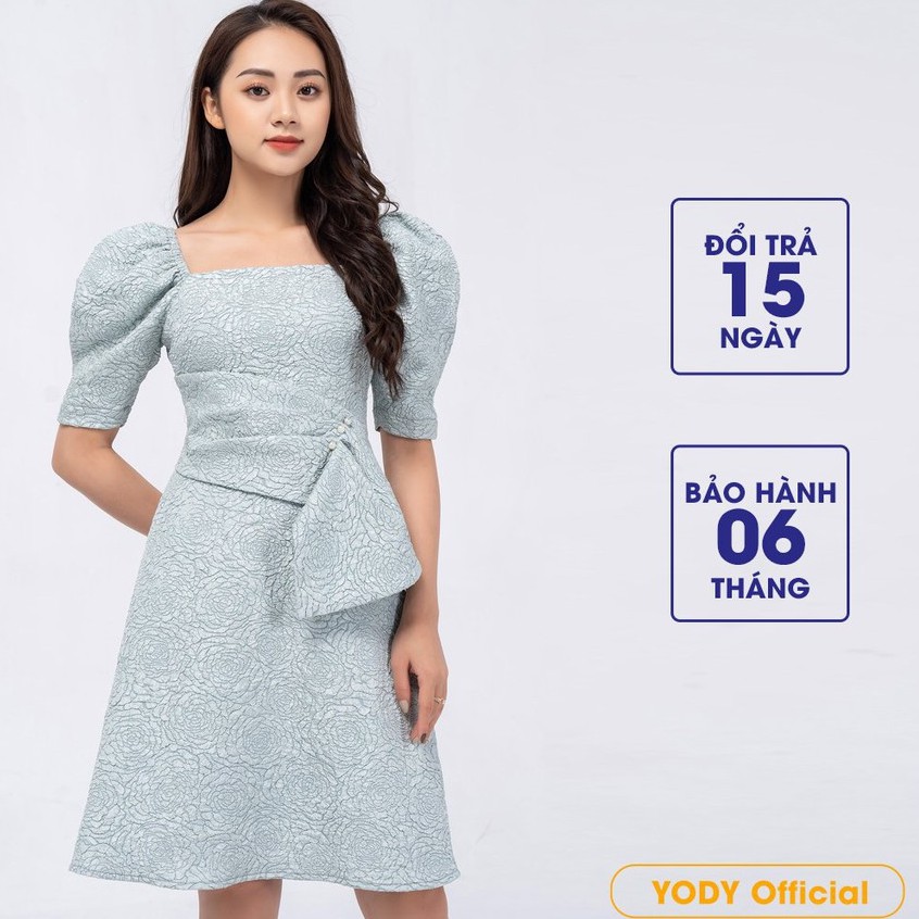 Đầm cổ vuông nơ eo Yody Váy dáng xòe kẹp nơ Siêu xinh-VAN4090