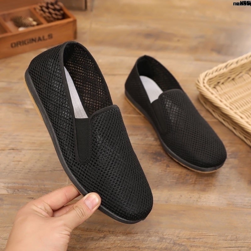 (Youth {Clothes Kung Fu Miệng Tròn?Áo Lưới Thoáng Khí Màu Đen Cho NamGiày Vải Mùa Hè Khử Mùi Phong Cách Bắc Kinh