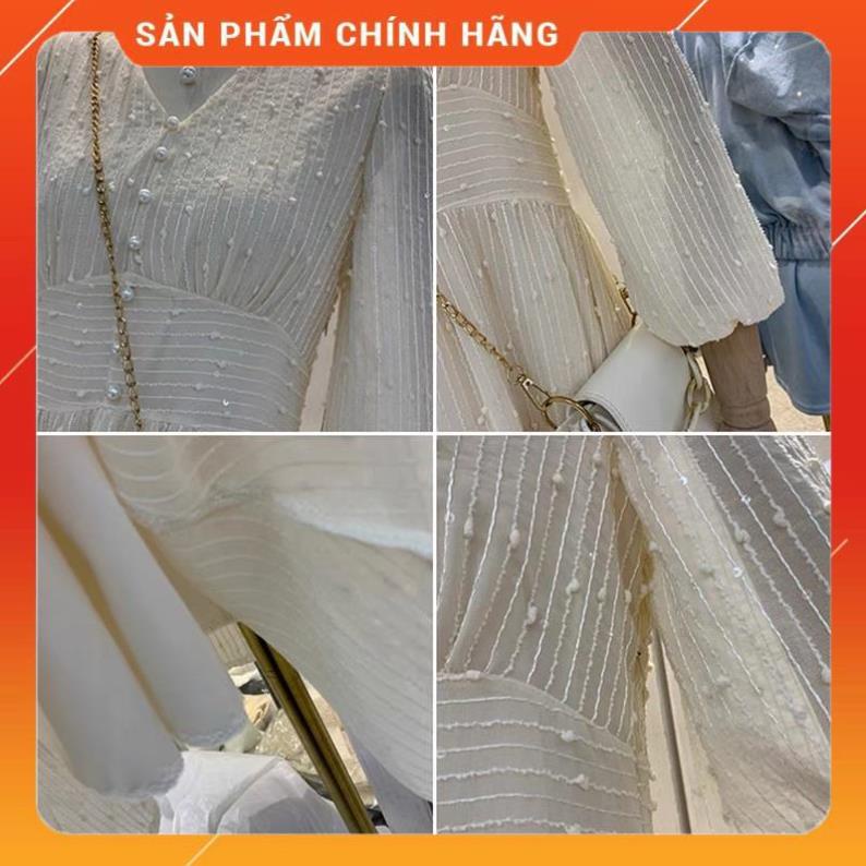 Đầm nữ dự tiệc màu Trắng dạo phố vải kim sa cao cấp form chuẩn vải loại 1