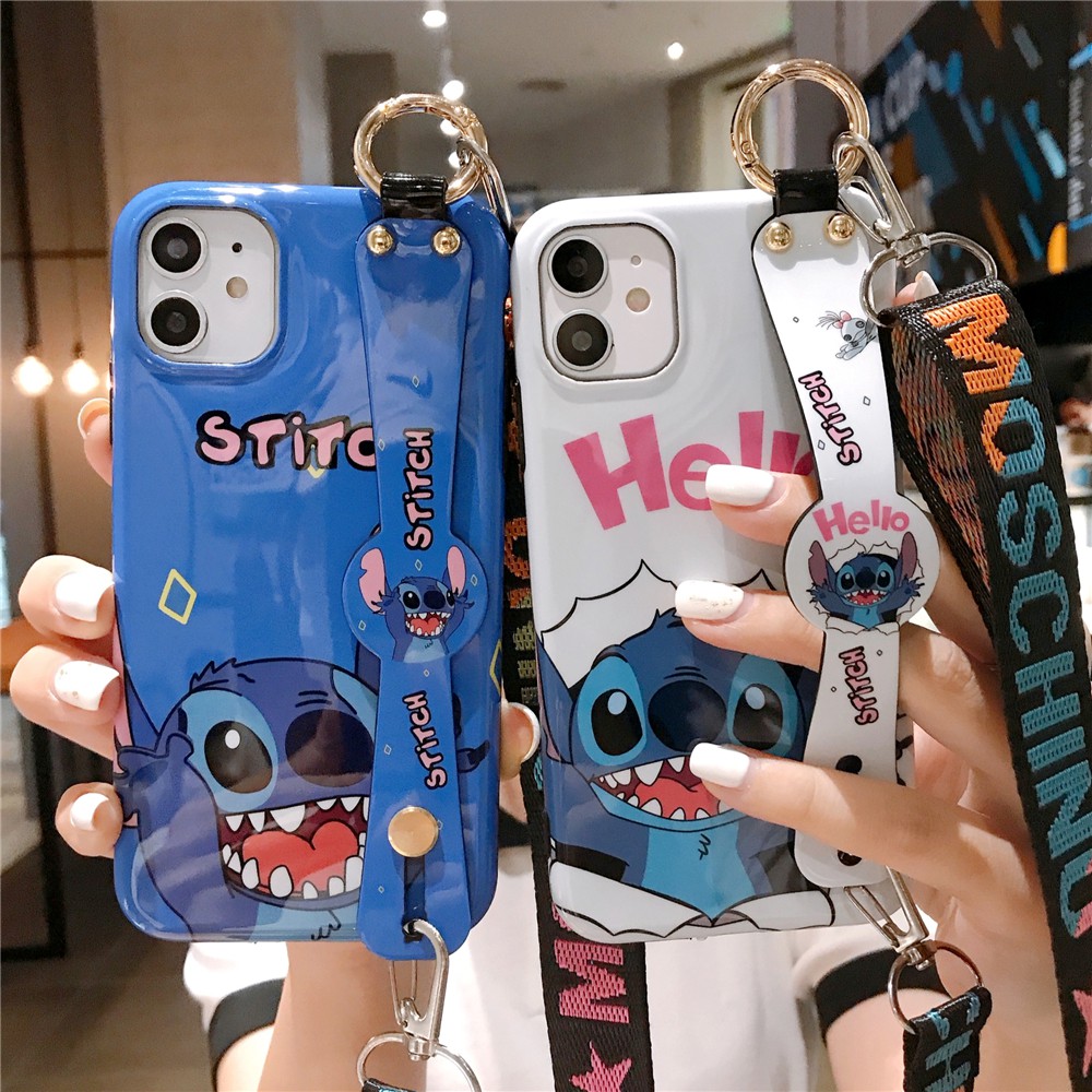 Ốp Điện Thoại Silicone In Hình Stitch Hoạt Hình Có Quai Cầm Tay Cho IPhone13 11 12 14pro max XS i7 PLUS I8 XR