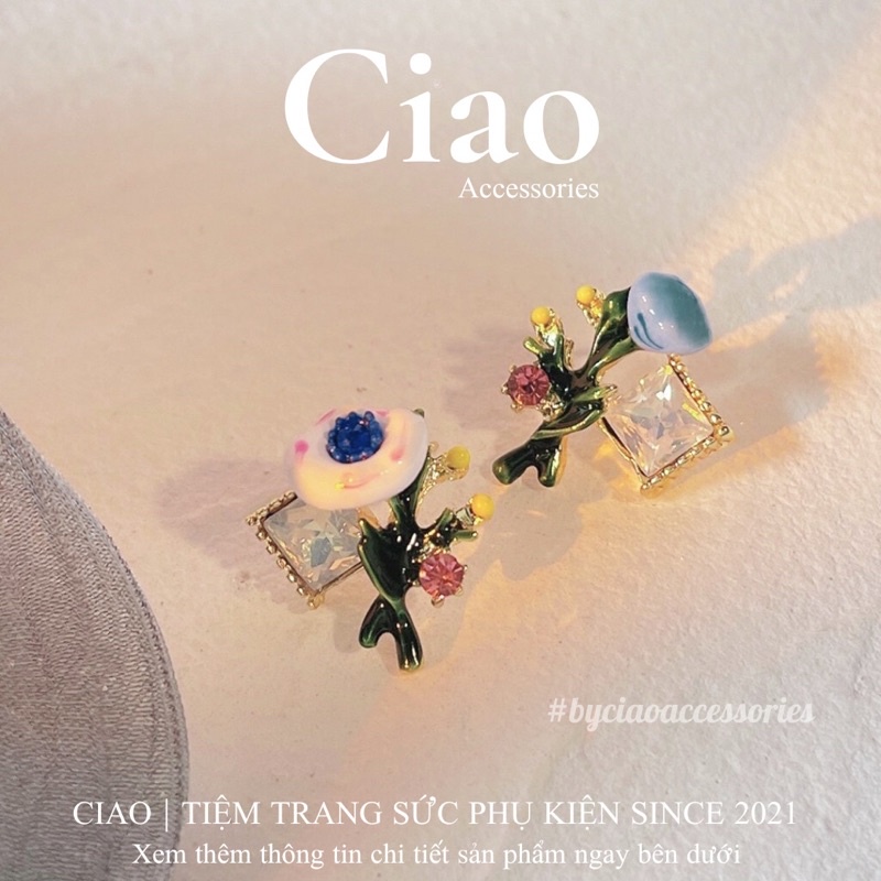 [SPECIAL] Khuyên tai/ Bông tai mạ bạc S925 thiết kế hình hoa tinh tế Kendall Ciao