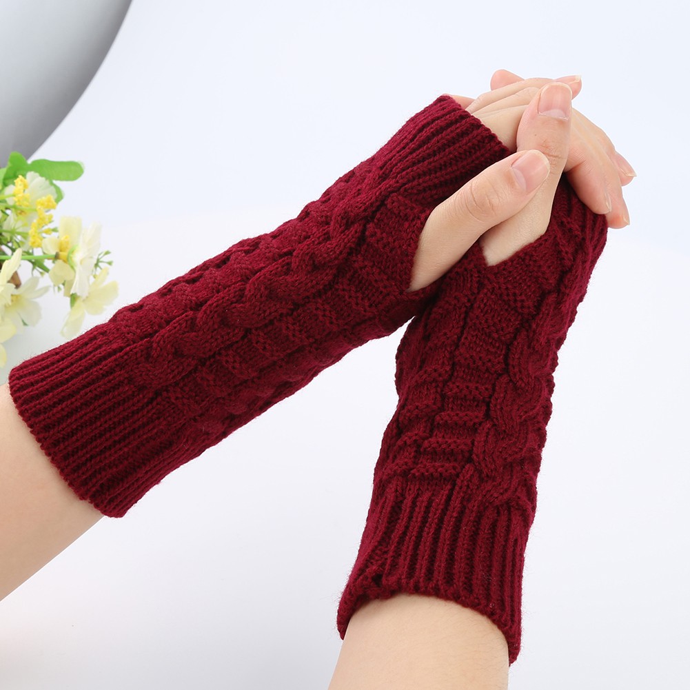 Găng Tay Len Dài Hở Ngón Mềm Mại Giữ Ấm Mùa Đông Cho Nữ