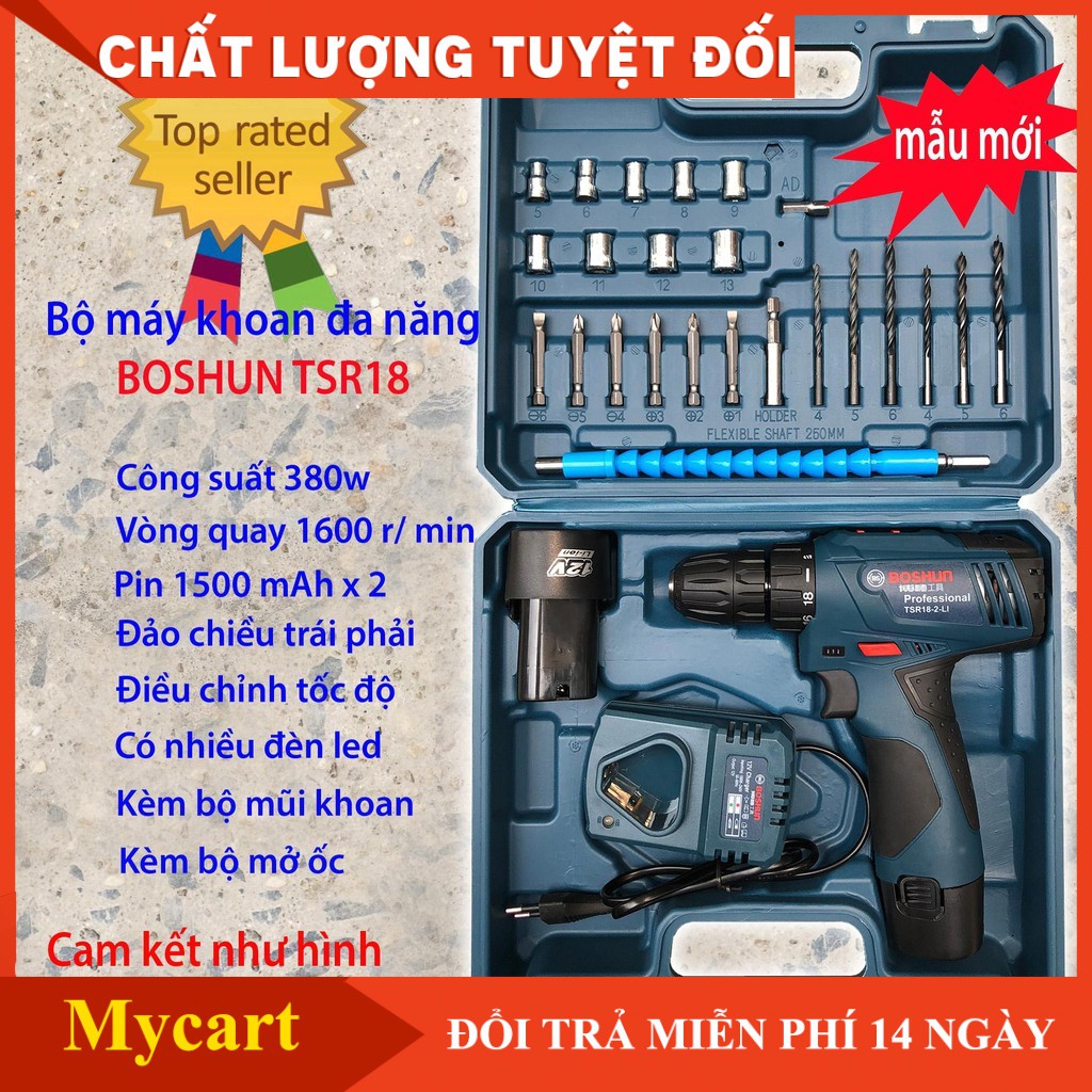 [HOT] - [MẪU MỚI] Bộ máy khoan pin, bắt vít pin BOSHUN TSR18 đa năng - Có 2 PIN dùng cả ngày