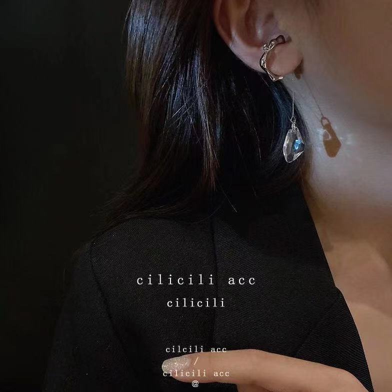 Khuyên Tai Dạng Móc Không Xỏ Khuyên Bằng Kim Loại Trong Suốt Phong Cách Ins Kiểu Pháp