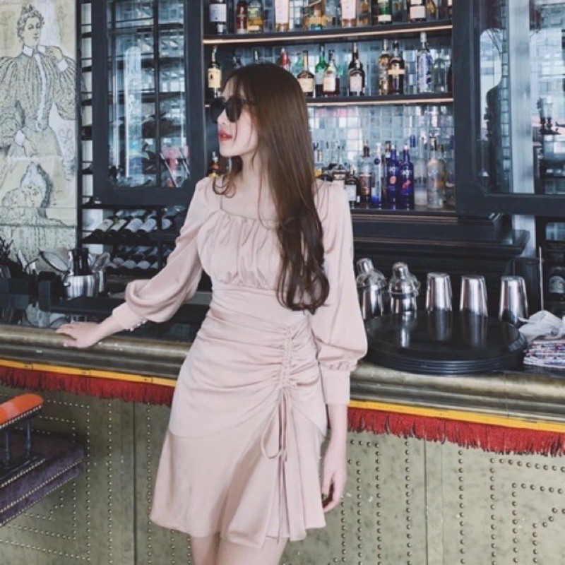 Đầm dự tiệc BlaPink thiết kế nhún ngực tay dài có dây rút-Story Dress