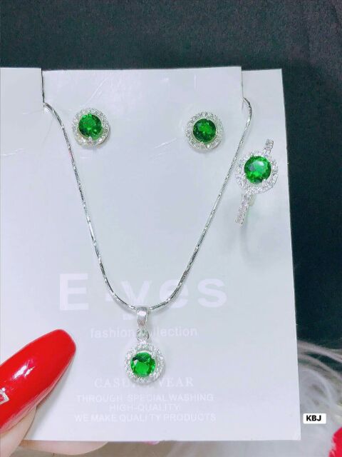 Bộ trang sức bạc đá tròn nhiều màu
