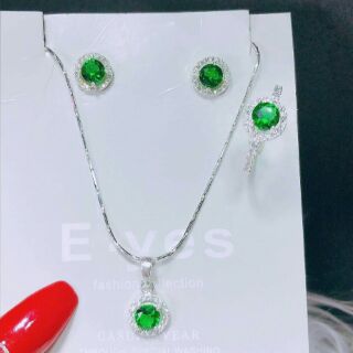 Bộ trang sức bạc đá tròn nhiều màu