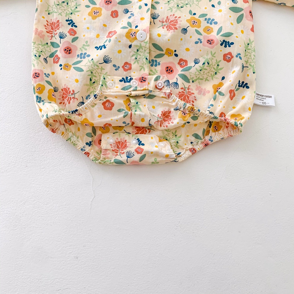 Bộ áo liền quần + mũ in hoa xinh xắn cho bé gái sơ sinh