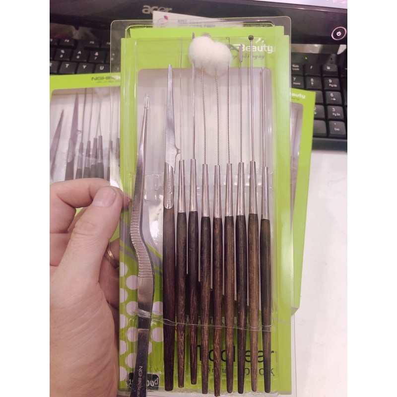 Bộ ráy tai cao cấp Quyên, Nghĩa gỗ mun thép không gỉ 10 món