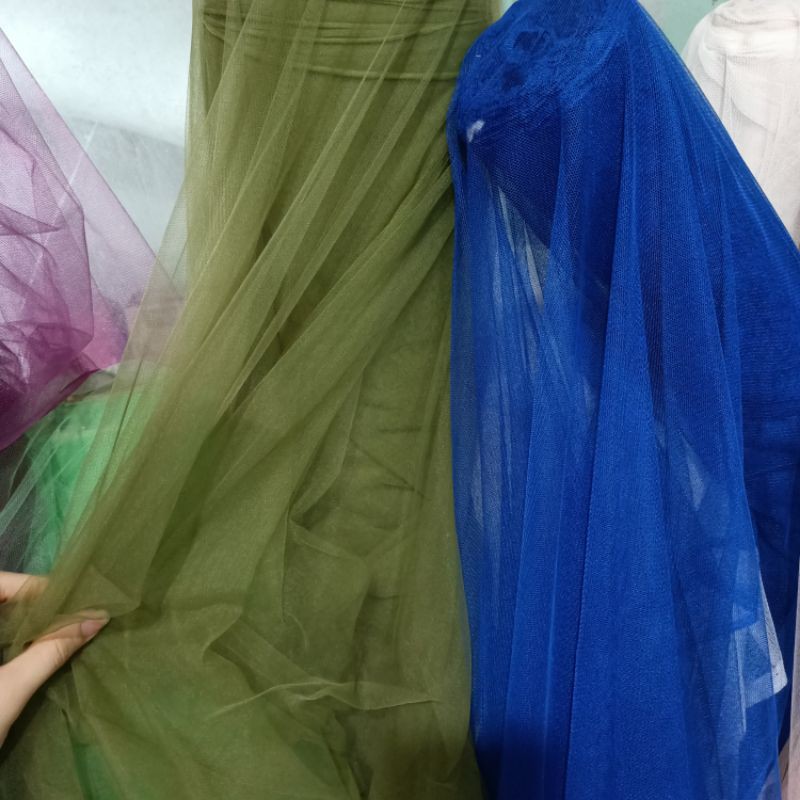 Vải voan lưới 1mx khổ 1,5m màu xanh cốm, loang cỏ úa của Vải rẻ HB shop