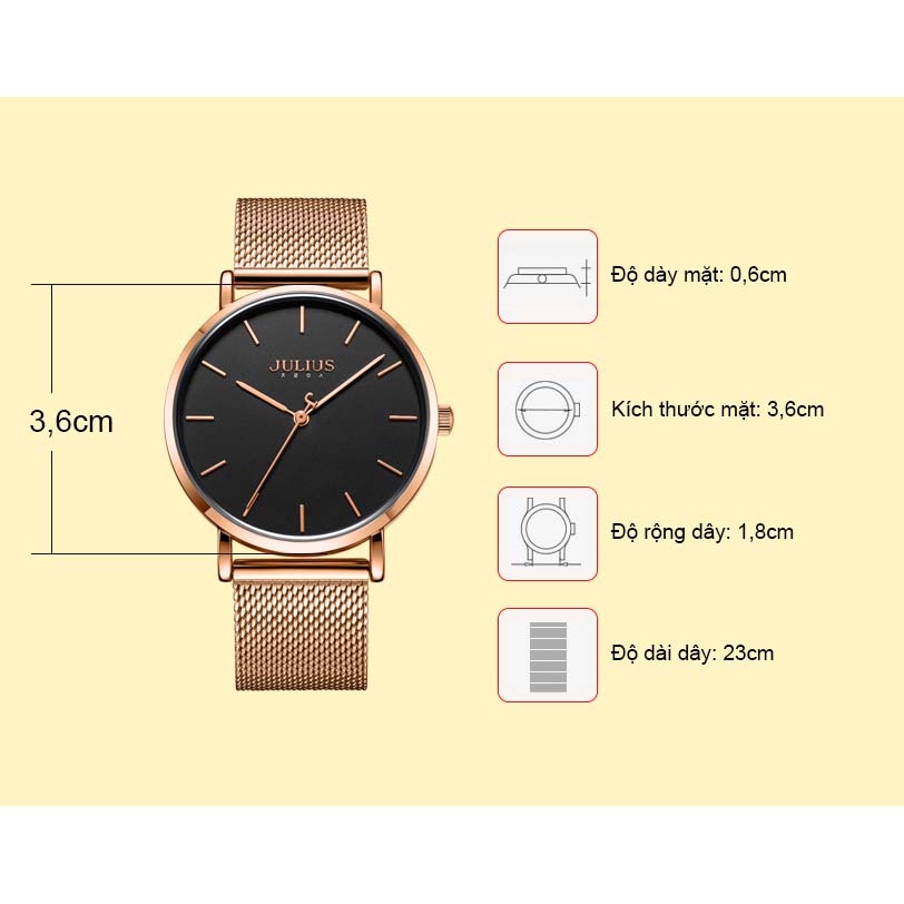 Đồng Hồ Unisex Nam Nữ (big Size ) JA-1164 Julius Hàn Quốc Dây Thép