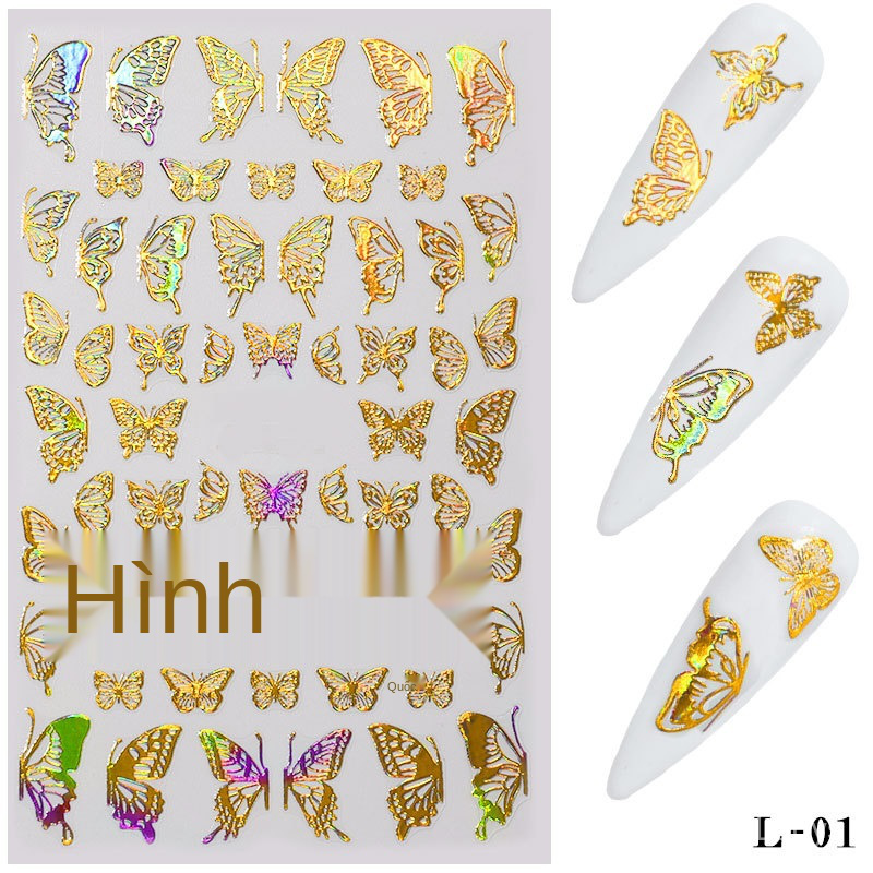 Miếng Dán Trang Trí Móng Tay Hình Bướm 3D Màu Đồng Ba Chiều