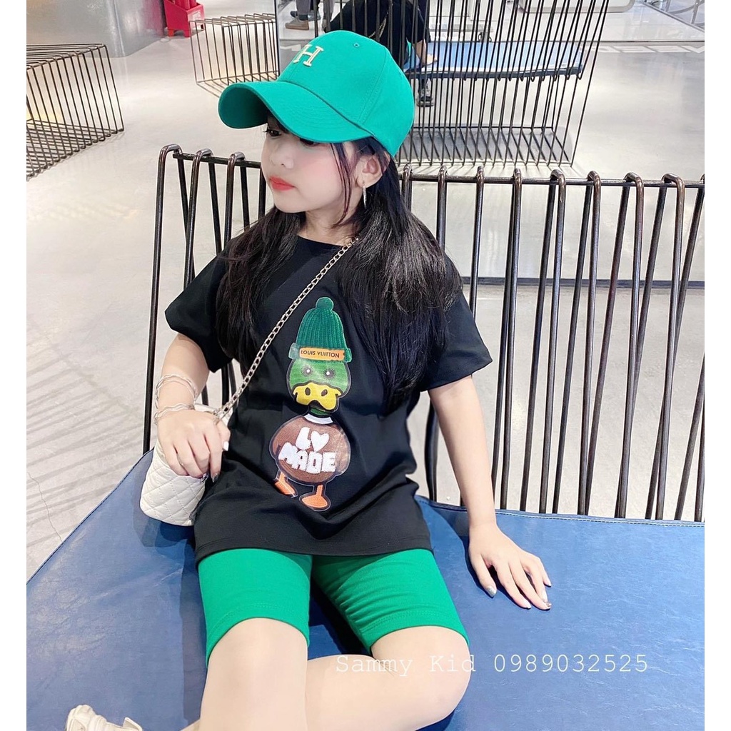 Đồ bộ bé gái, Set Áo phông thun cotton dáng thụng hình vịt và Quần legging đùi vải Zip tăm size Đại 18-33 kg, SUN KID'S