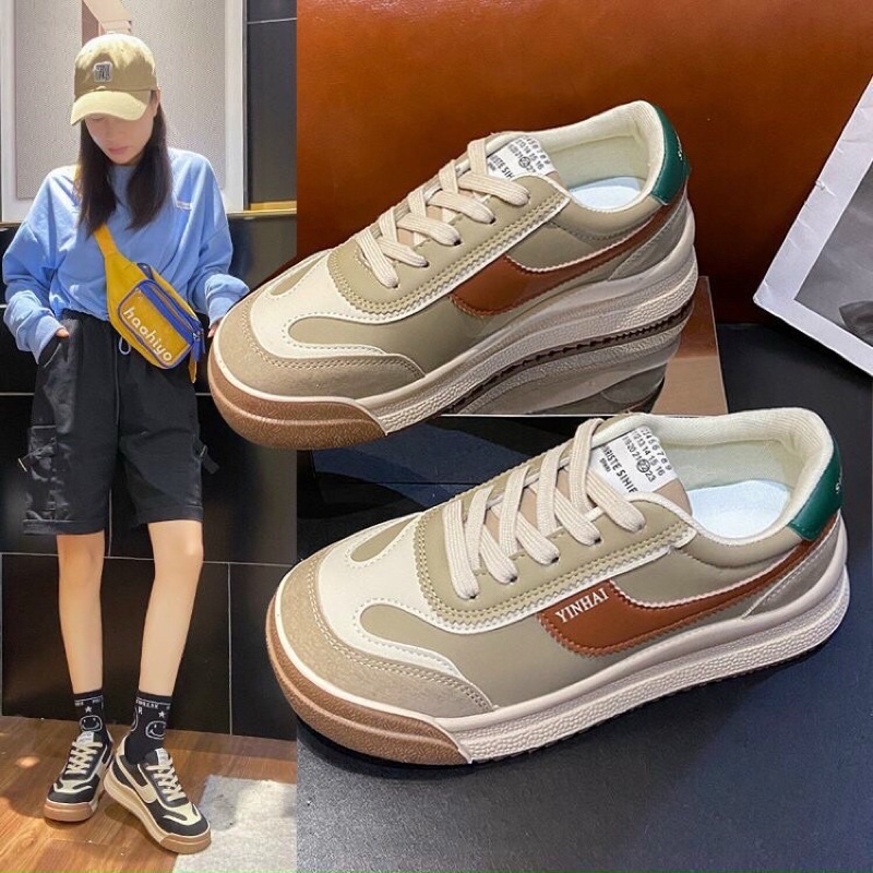 (ảnh + video) giày thể thao sneaker nữ khoá dây 3 màu phối nhau cực tre trung