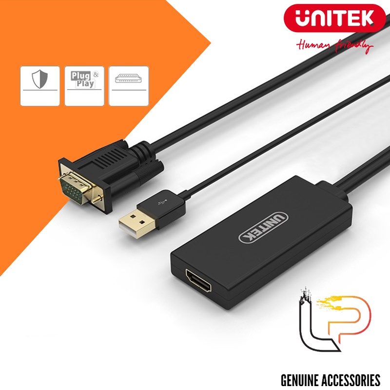 Bộ chuyển đổi VGA sang HDMI với đầu nối USB cho âm thanh nổi Unitek Y-8711