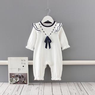 Bộ áo liền quần cotton tay dài xinh xắn thời trang dành cho bé gái sơ sinh