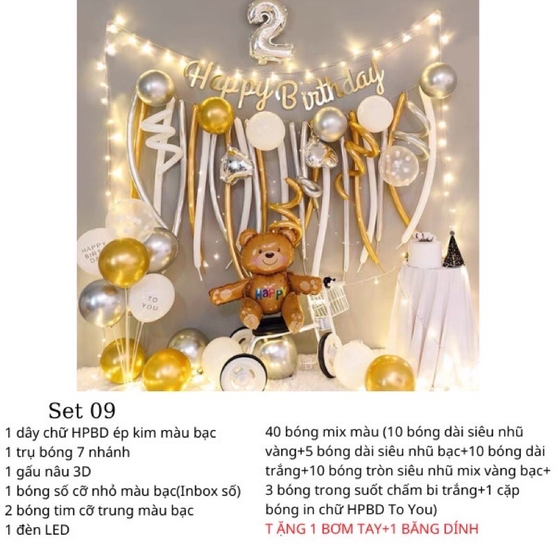 FREESH,set bóng bay trang trí sinh nhật,trang trí thôi nôi bé trai bé gái KÈM TRỤ 7 NHÁNH