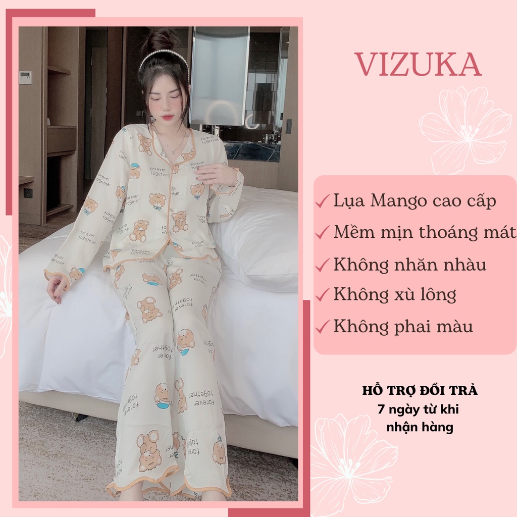 Đồ bộ nữ pijama lụa mango cao cấp tay dài quần dài VIZUKA