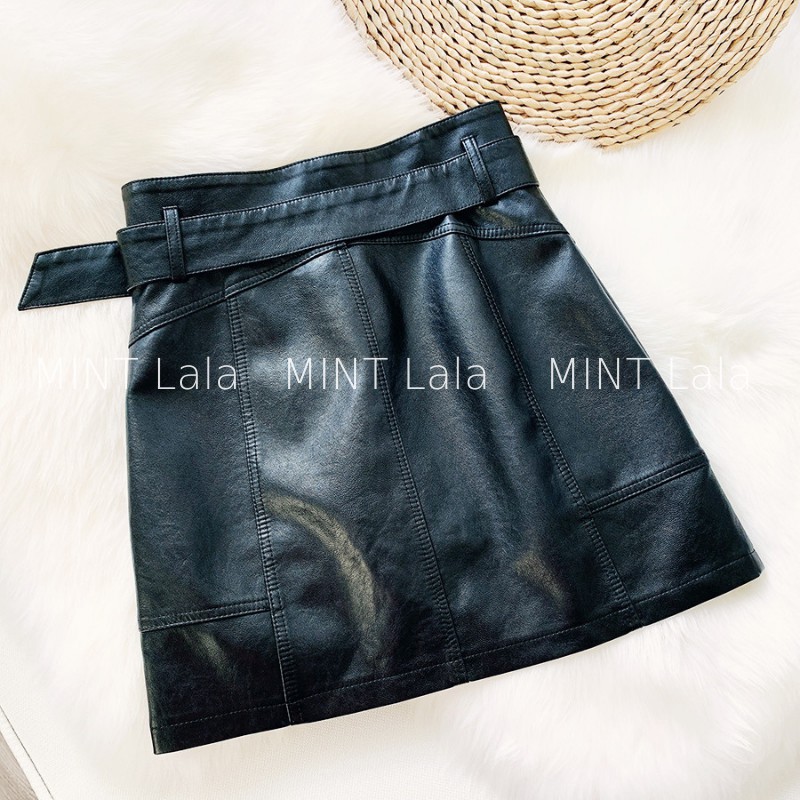 Chân Váy Da Màu Đen 2 Lớp Cao Cấp Kèm Đai | BigBuy360 - bigbuy360.vn