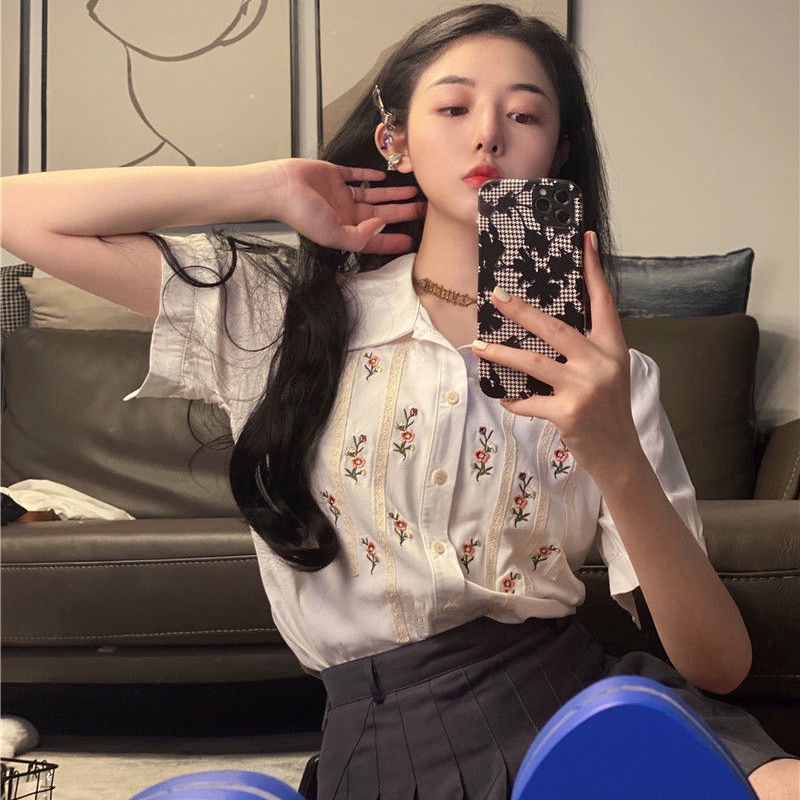 Áo sơ mi thêu hoa phong cách ulzzang hàn quốc dành cho nữ