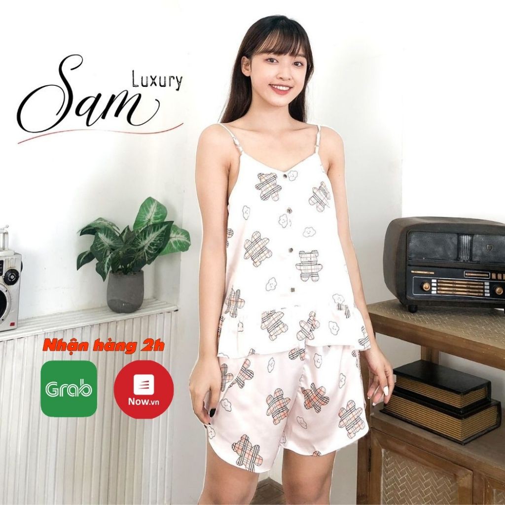 Đồ ngủ nữ 2 dây dễ thương,pijama lụa latin,mềm mịn, Sam Luxury