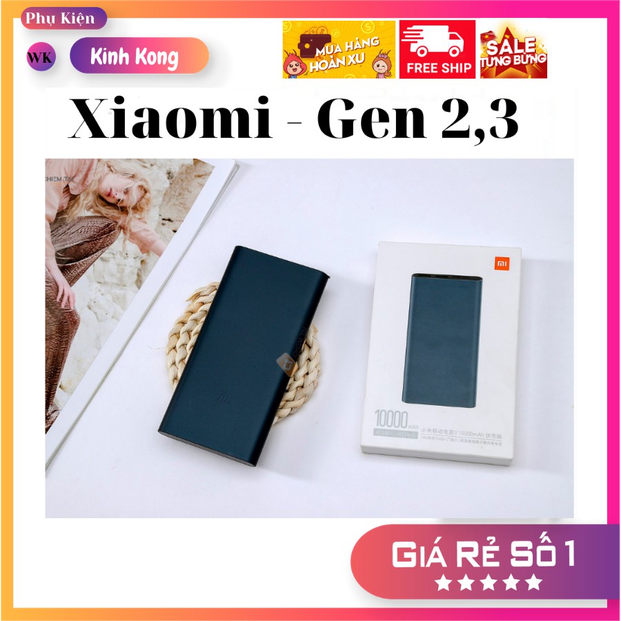 Pin sạc dự phòng 10000mAh Xiaomi gen 3,gen 2, hỗ trợ sạc nhanh, 2 cổng