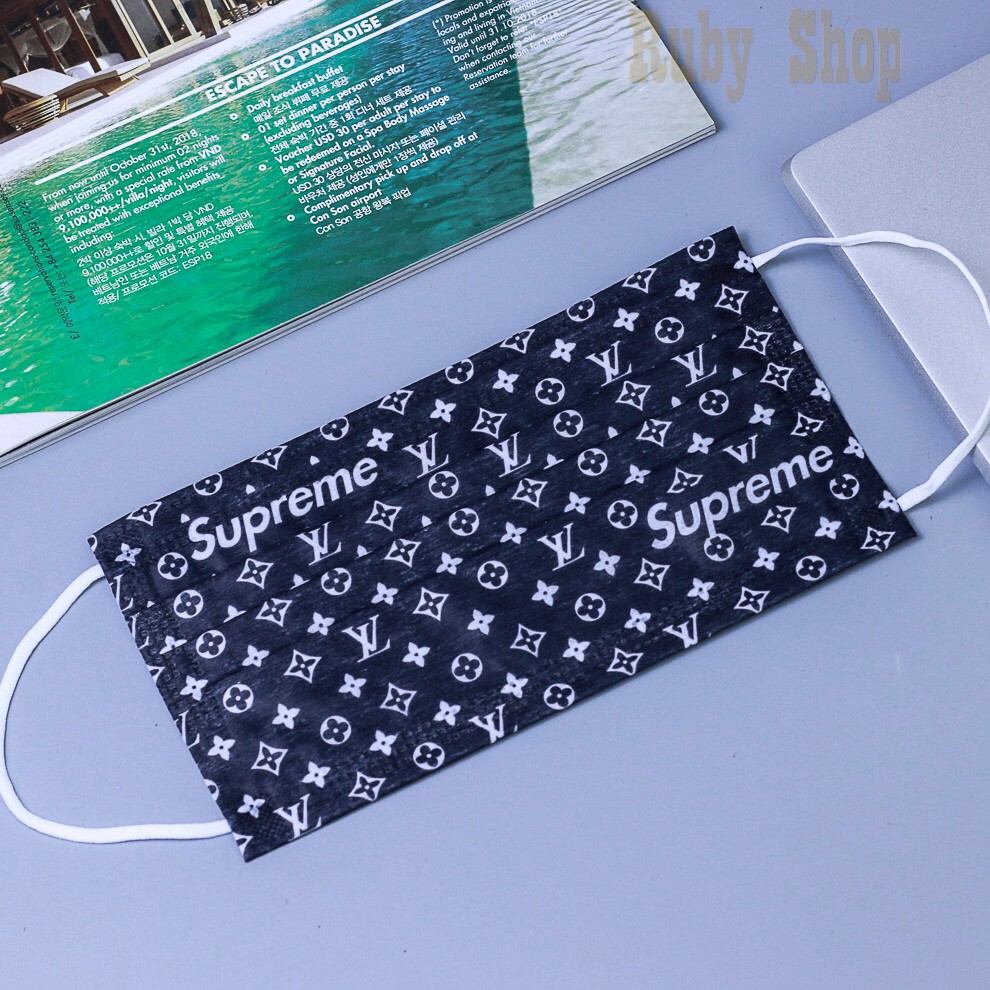 Set 10 Khẩu Trang Y Tế 4 Lớp Hoạ Tiết LV Hoa 4 Màu Đen/Nâu/Trắng