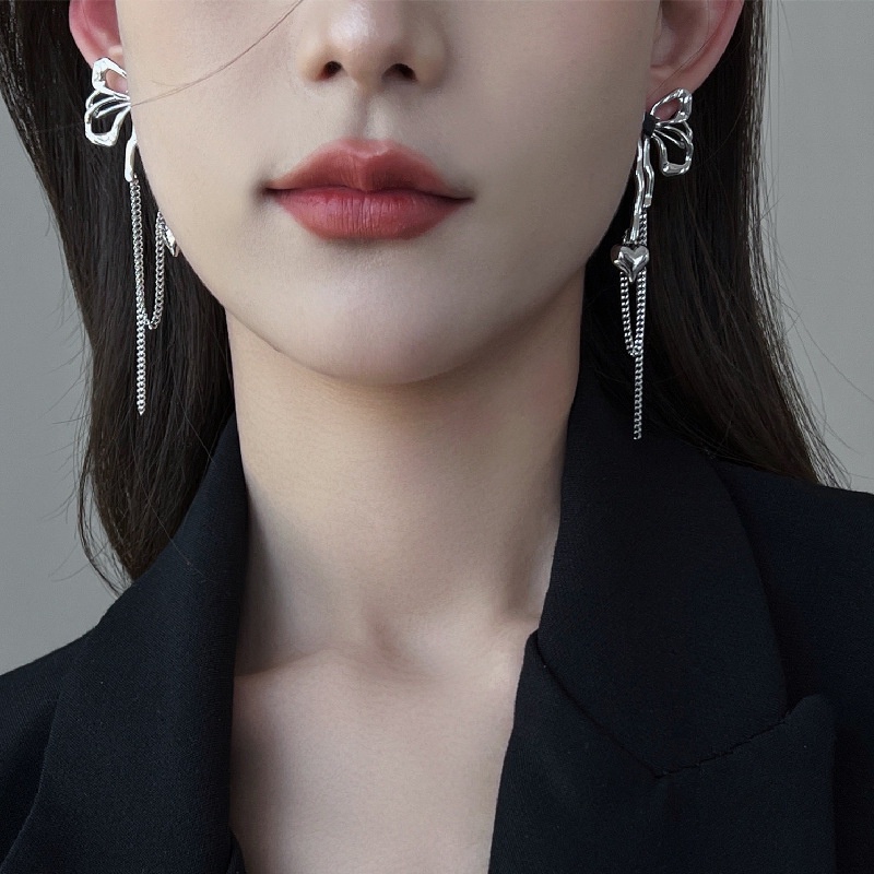 Khuyên Tai Tua Rua Hình Bướm Trái Tim Kim Cương Phong Cách hip hop Âu Mỹ Cho Nữ