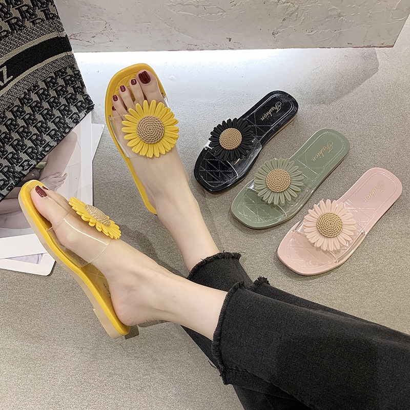 Dép quai ngang hoa cúc nhựa mềm chống trơn trượt không bẩn dùng đi mưa