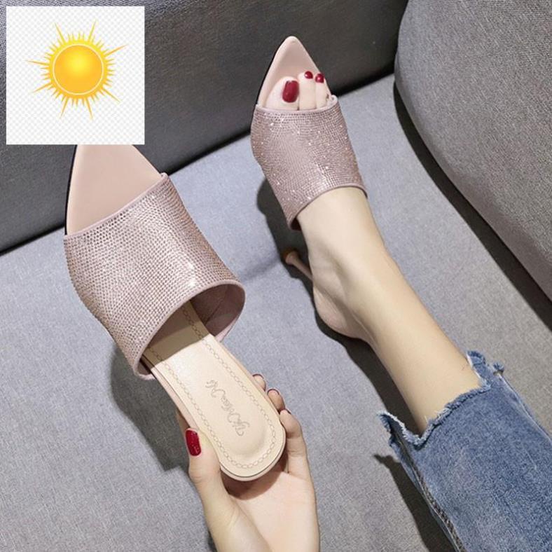 🌺Dép Cao Gót Đính Đá A136 Hở Mũi Nhọn / Giầy Cao Gót Đế Nhọn / Giầy cao Gót Hàn Quốc