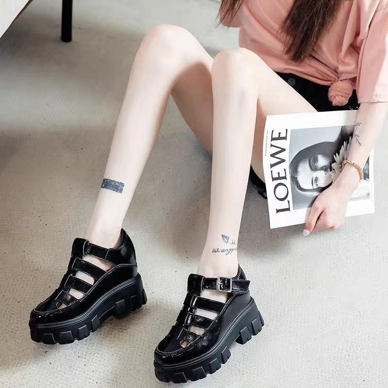 Giày Sandal Da Đế Dày 5cm Thoáng Khí Phong Cách La Mã Thời Trang Mùa Hè Cho Nữ